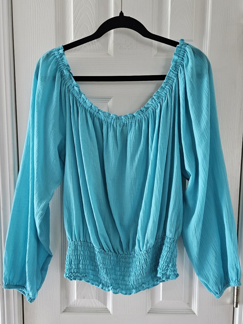 Michael KORS Sz. XL ~ COTTON Turquoise Off-Shoulder Peasant Blouse